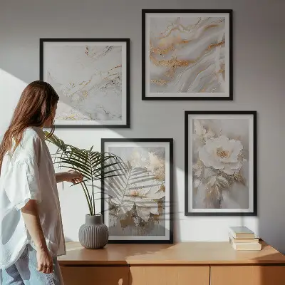 Abstraktní mramorové květiny moderní sada obrazů