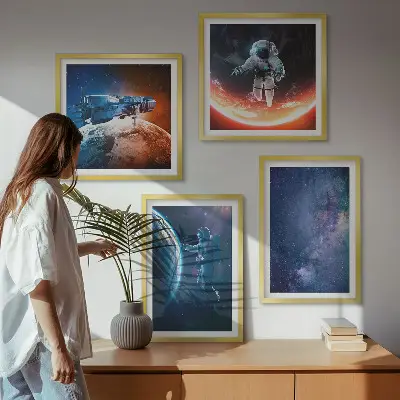 Dekorativní sada obrazů hvězdy a vesmírní astronauti