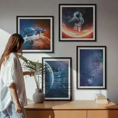 Dekorativní sada obrazů hvězdy a vesmírní astronauti