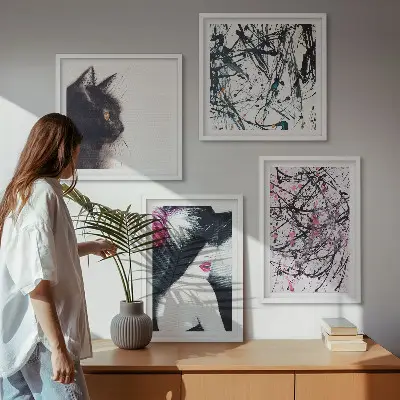 Dekorativní sada obrazů s abstraktními vzory koček