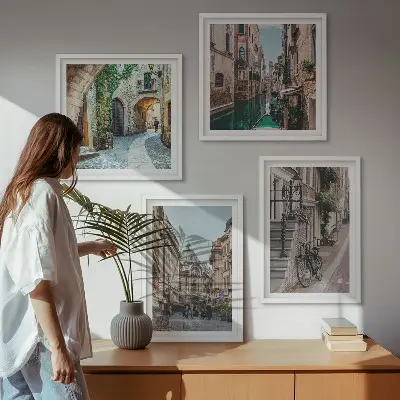 Moderní sada obrazů vodní architektura benátských ulic