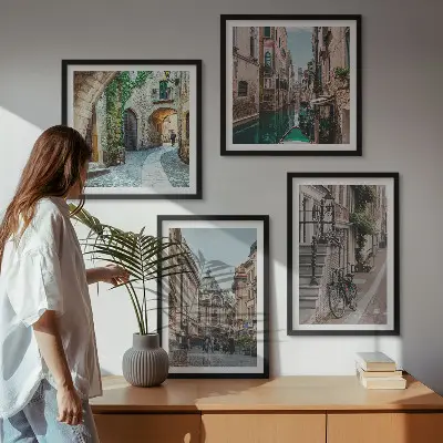 Moderní sada obrazů vodní architektura benátských ulic
