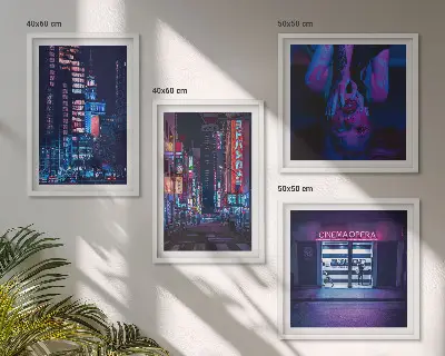 Dekorativní sada obrazů noční město s neonovými světly