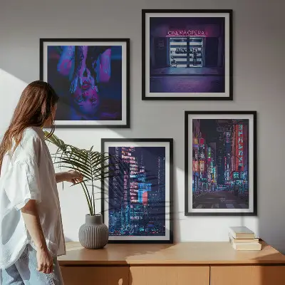 Dekorativní sada obrazů noční město s neonovými světly