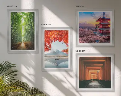 Sada obrazů Bambusový les motivy Fuji a japonská brána torii