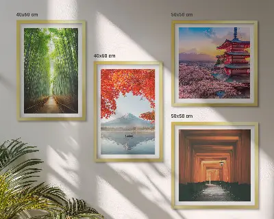 Sada obrazů Bambusový les motivy Fuji a japonská brána torii