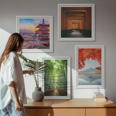 Sada obrazů Bambusový les motivy Fuji a japonská brána torii