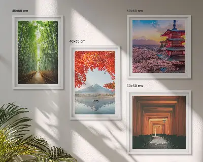 Sada obrazů Bambusový les motivy Fuji a japonská brána torii