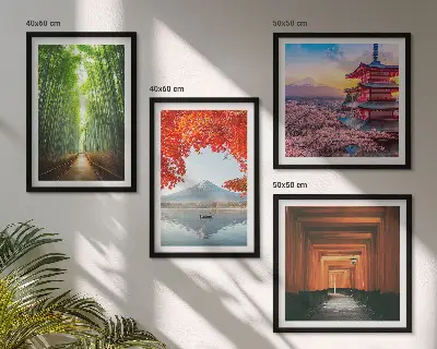 Sada obrazů Bambusový les motivy Fuji a japonská brána torii