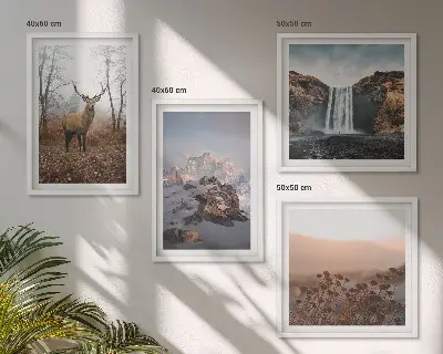 Moderní sada obrazů divoká krajina s horami a jeleny