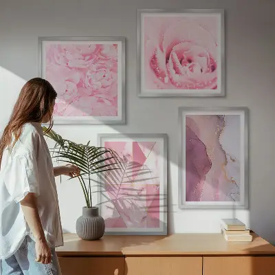 Moderní sada obrazů růžové geometrické pivoňky