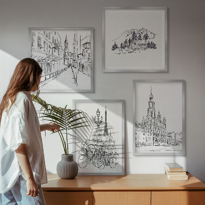Moderní sada obrazů Jednoduché kresby městských pohledů