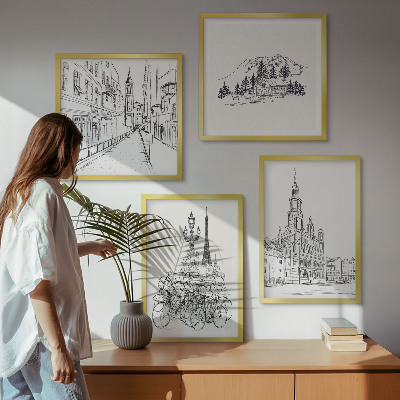 Moderní sada obrazů Jednoduché kresby městských pohledů
