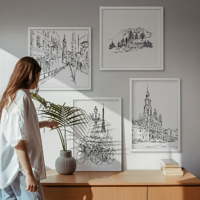 Moderní sada obrazů Jednoduché kresby městských pohledů