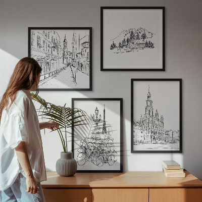 Moderní sada obrazů Jednoduché kresby městských pohledů