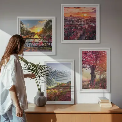 Dekorativní sada obrazů horské krajiny na kole