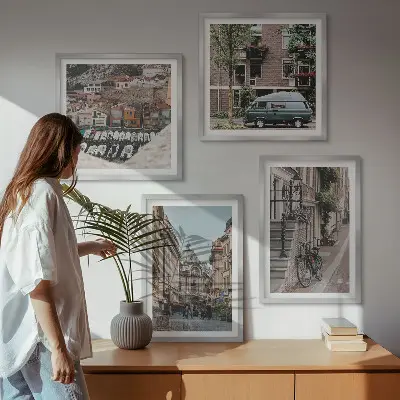 Moderní sada obrazů výhledy na městské budovy