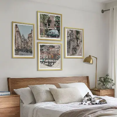 Moderní sada obrazů výhledy na městské budovy