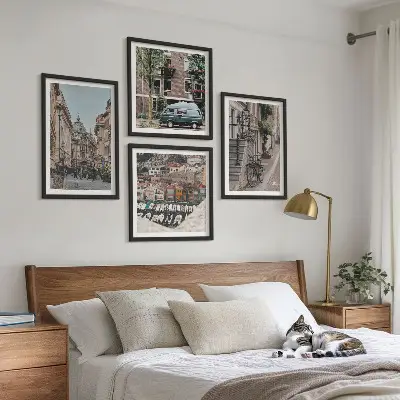 Moderní sada obrazů výhledy na městské budovy