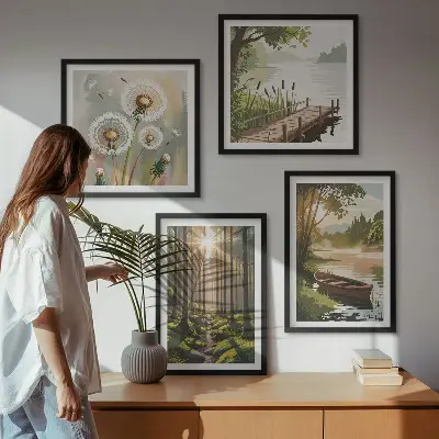 Dekorativní sada obrazů lesní krajina s jezerem