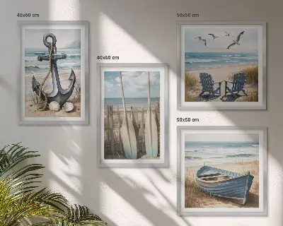 Moderní sada obrazů kotva na veslech lodi na pláži