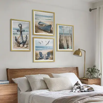 Moderní sada obrazů kotva na veslech lodi na pláži
