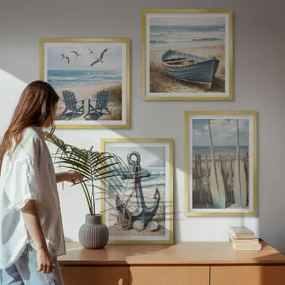 Moderní sada obrazů kotva na veslech lodi na pláži