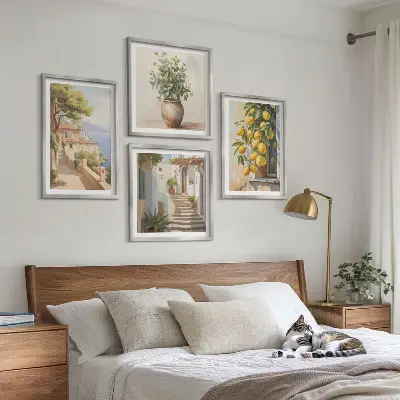 Moderní sada obrazů květiny ve váze a moře citronů