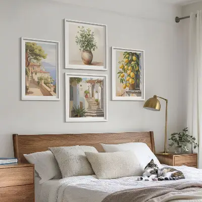 Moderní sada obrazů květiny ve váze a moře citronů