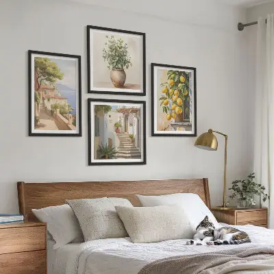 Moderní sada obrazů květiny ve váze a moře citronů