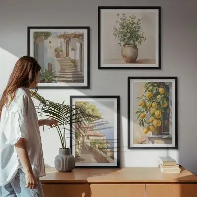 Moderní sada obrazů květiny ve váze a moře citronů