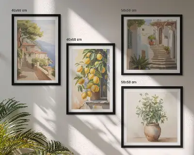 Moderní sada obrazů květiny ve váze a moře citronů