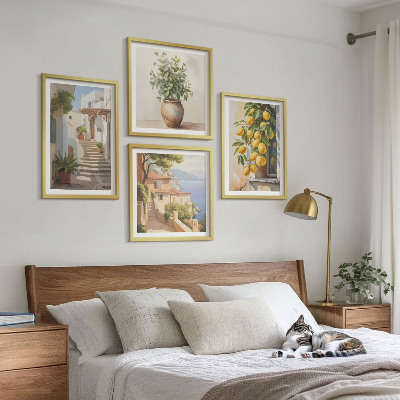 Moderní sada obrazů Citronové květináče, rostliny, ulice