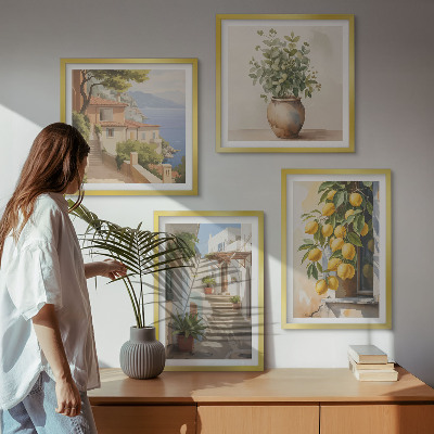 Moderní sada obrazů Citronové květináče, rostliny, ulice