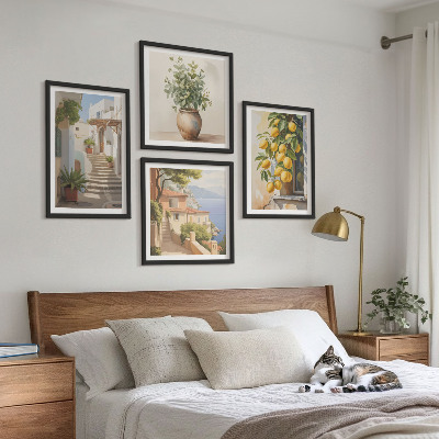 Moderní sada obrazů Citronové květináče, rostliny, ulice