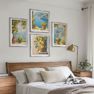 Dekorativní sada obrazů Krajiny moře, citrony, okna