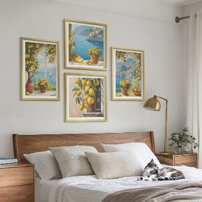 Dekorativní sada obrazů Krajiny moře, citrony, okna