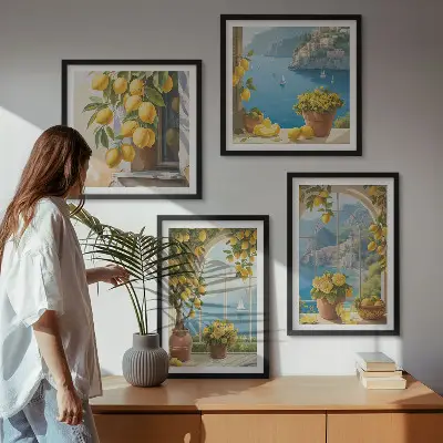 Dekorativní sada obrazů s motivem mořské krajiny, citronů a oken