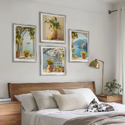 Moderní sada obrazů květiny citronů z mořského města