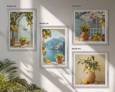 Moderní sada obrazů květiny citronů z mořského města