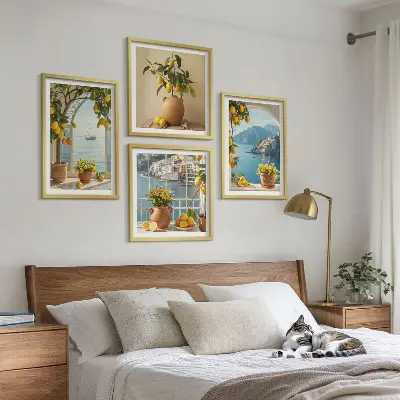 Moderní sada obrazů květiny citronů z mořského města