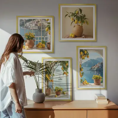 Moderní sada obrazů květiny citronů z mořského města
