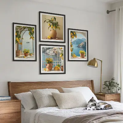 Moderní sada obrazů květiny citronů z mořského města