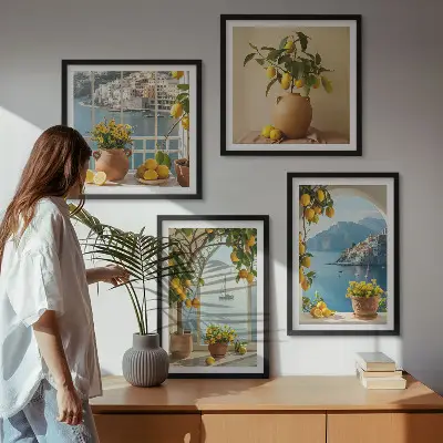 Moderní sada obrazů květiny citronů z mořského města