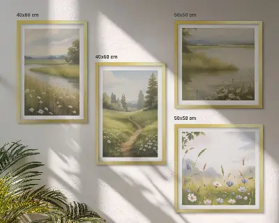 Dekorativní sada obrazů jarní krajina s říční loukou