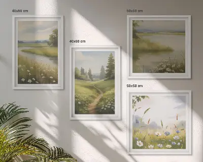 Dekorativní sada obrazů jarní krajina s říční loukou