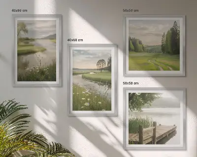 Moderní sada obrazů letní krajiny s říční loukou
