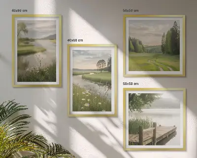 Moderní sada obrazů letní krajiny s říční loukou