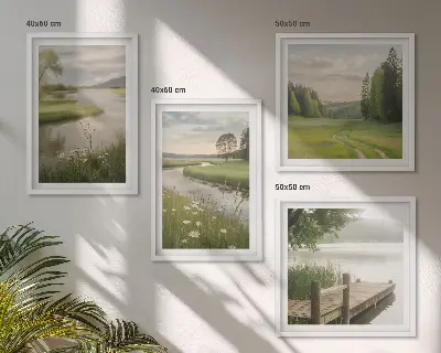 Moderní sada obrazů letní krajiny s říční loukou