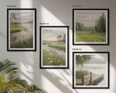 Moderní sada obrazů letní krajiny s říční loukou